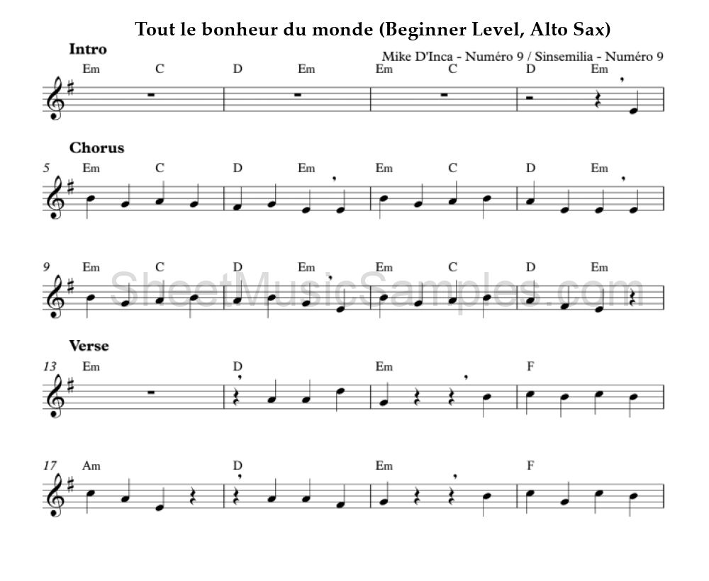 Tout le bonheur du monde (Beginner Level, Alto Sax)