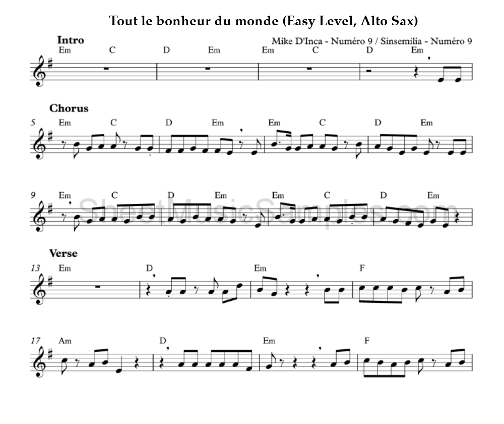 Tout le bonheur du monde (Easy Level, Alto Sax)