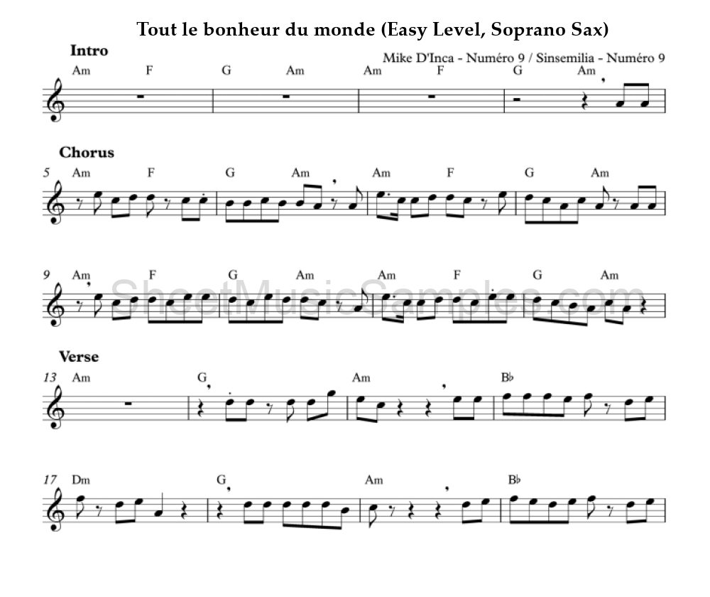 Tout le bonheur du monde (Easy Level, Soprano Sax)