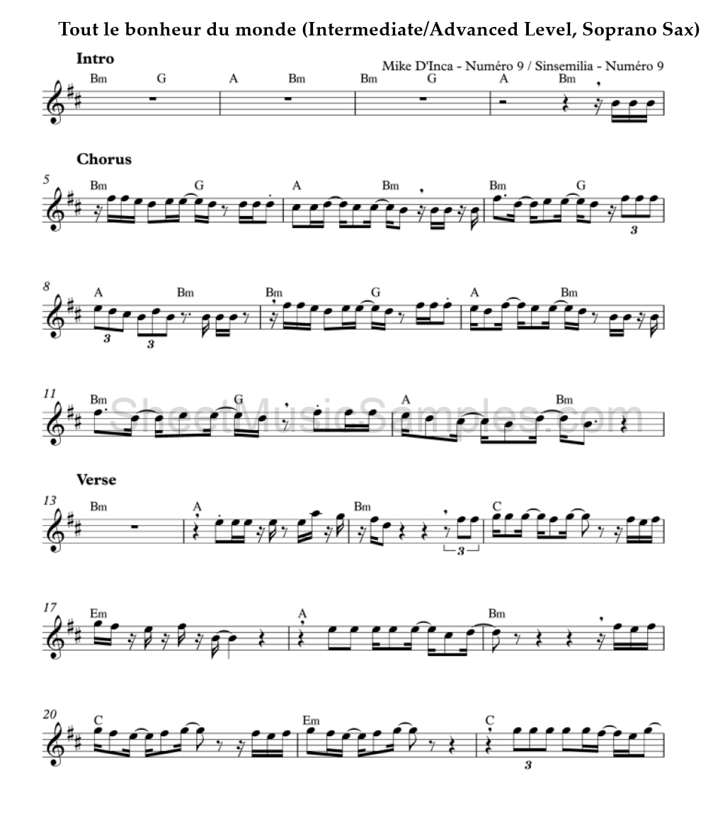 Tout le bonheur du monde (Intermediate/Advanced Level, Soprano Sax)