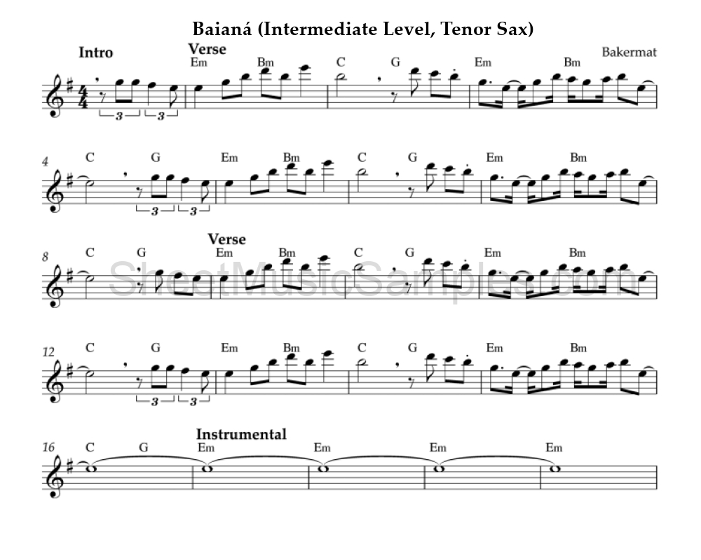 Baianá (Intermediate Level, Tenor Sax)