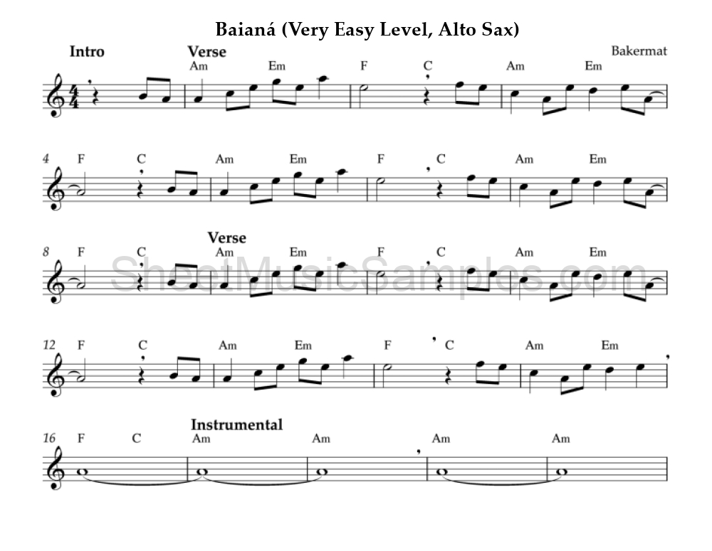 Baianá (Very Easy Level, Alto Sax)