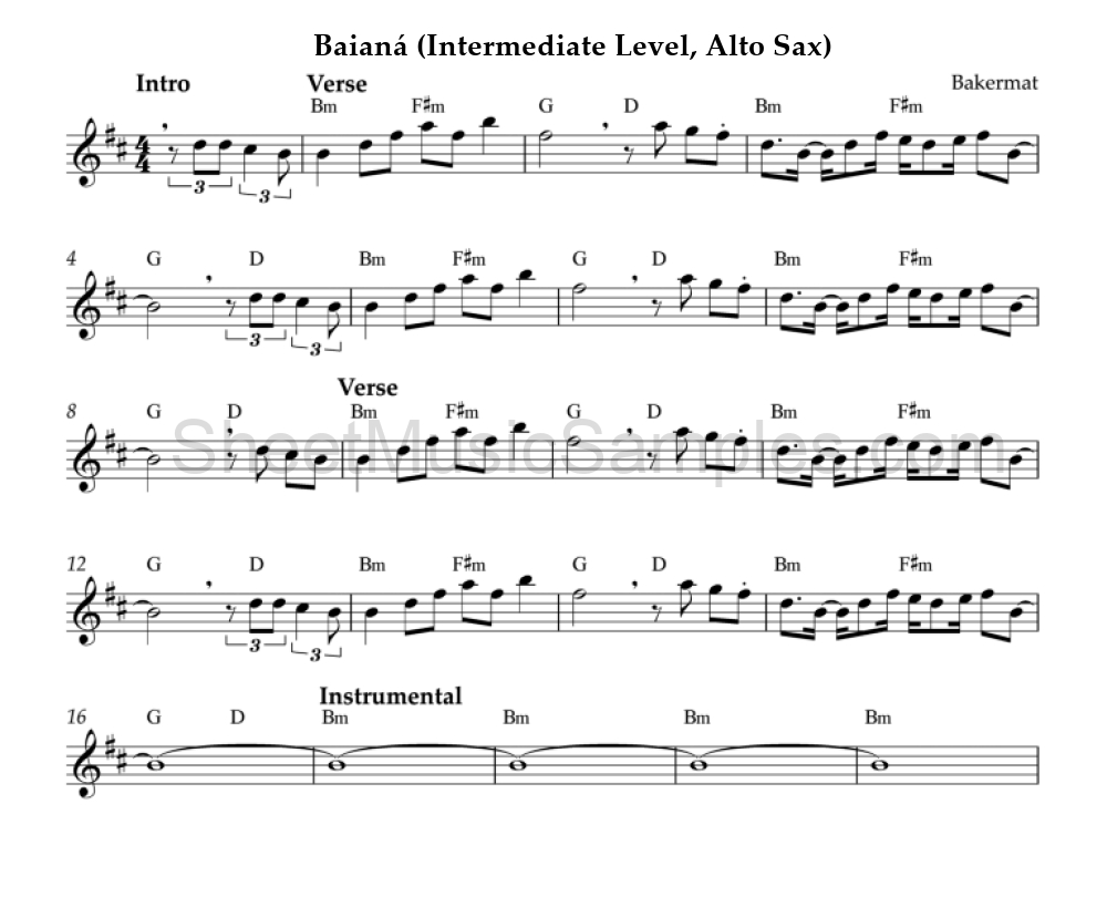 Baianá (Intermediate Level, Alto Sax)