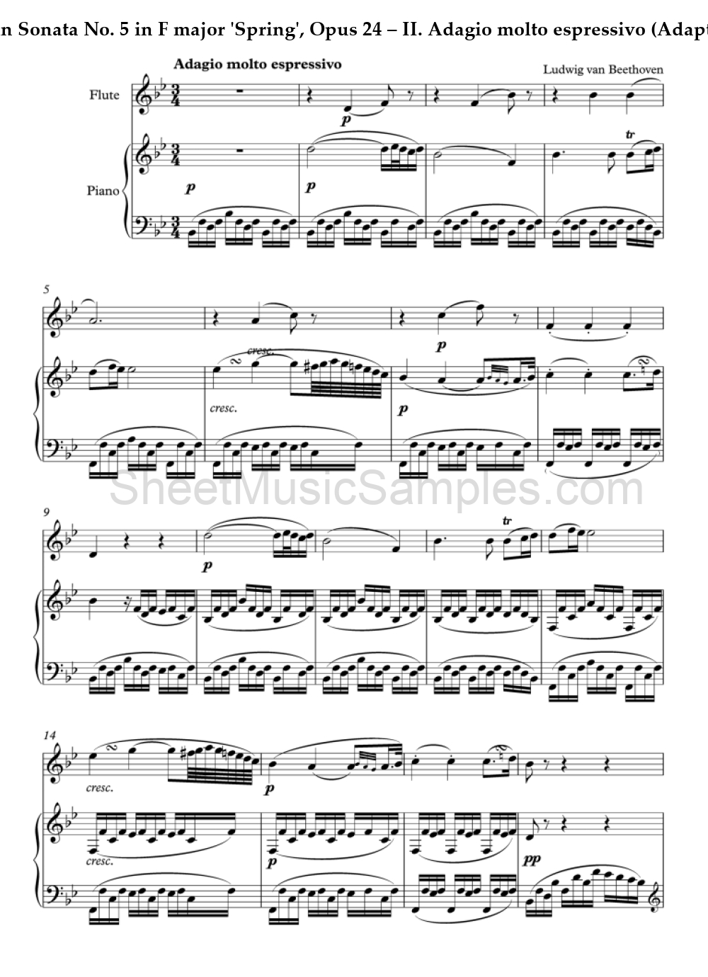 Violin Sonata No. 5 in F major 'Spring', Opus 24 – II. Adagio molto espressivo (Adapted for flute)