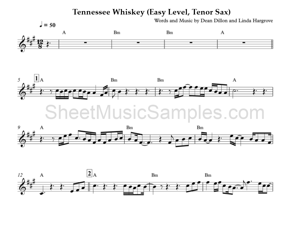 Tennessee Whiskey (Easy Level, Tenor Sax)