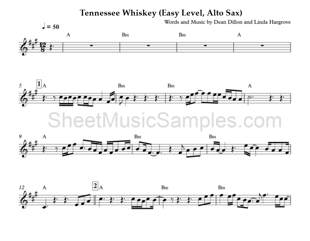 Tennessee Whiskey (Easy Level, Alto Sax)