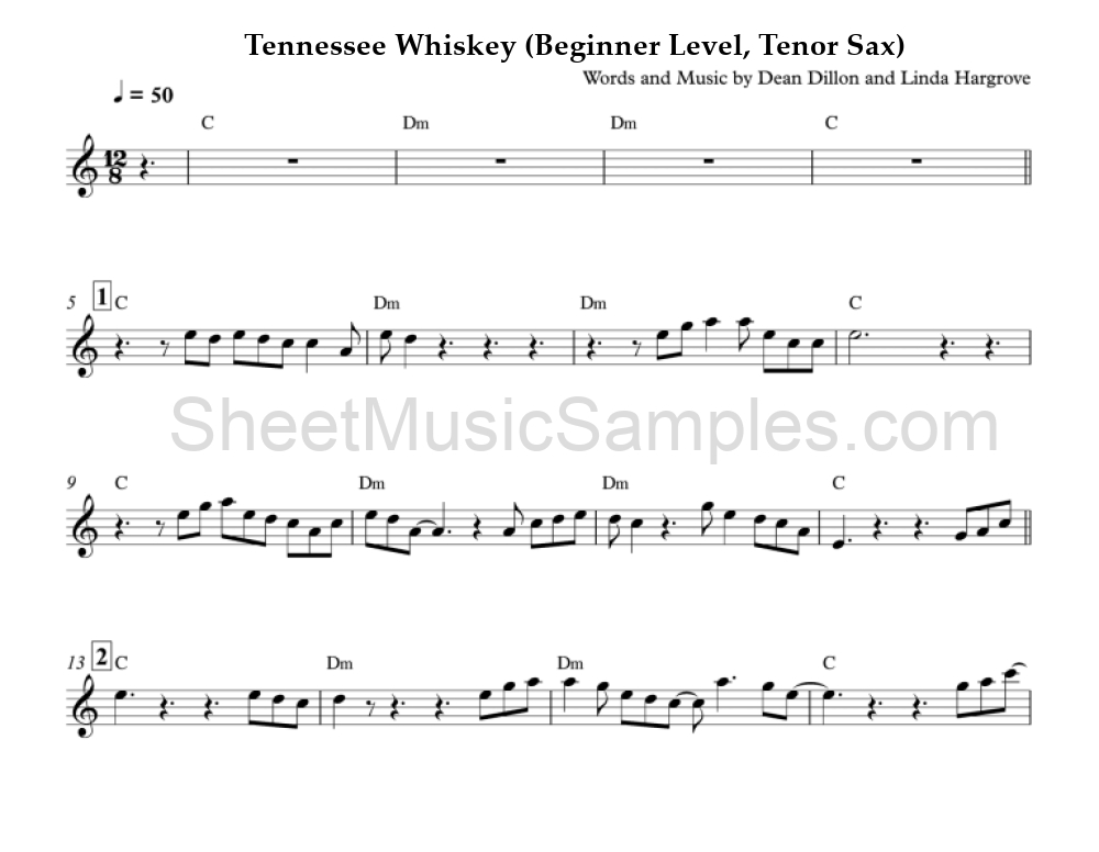 Tennessee Whiskey (Beginner Level, Tenor Sax)