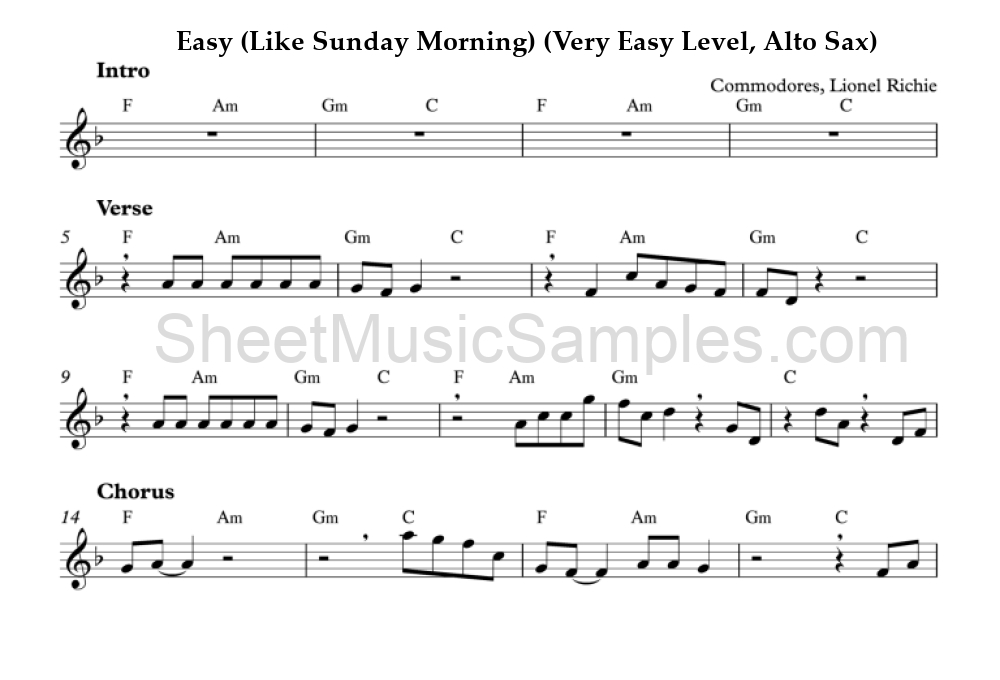 Easy (Like Sunday Morning) (Very Easy Level, Alto Sax)