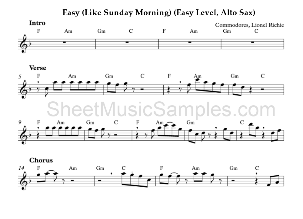 Easy (Like Sunday Morning) (Easy Level, Alto Sax)