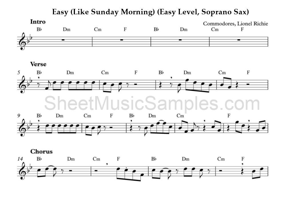 Easy (Like Sunday Morning) (Easy Level, Soprano Sax)