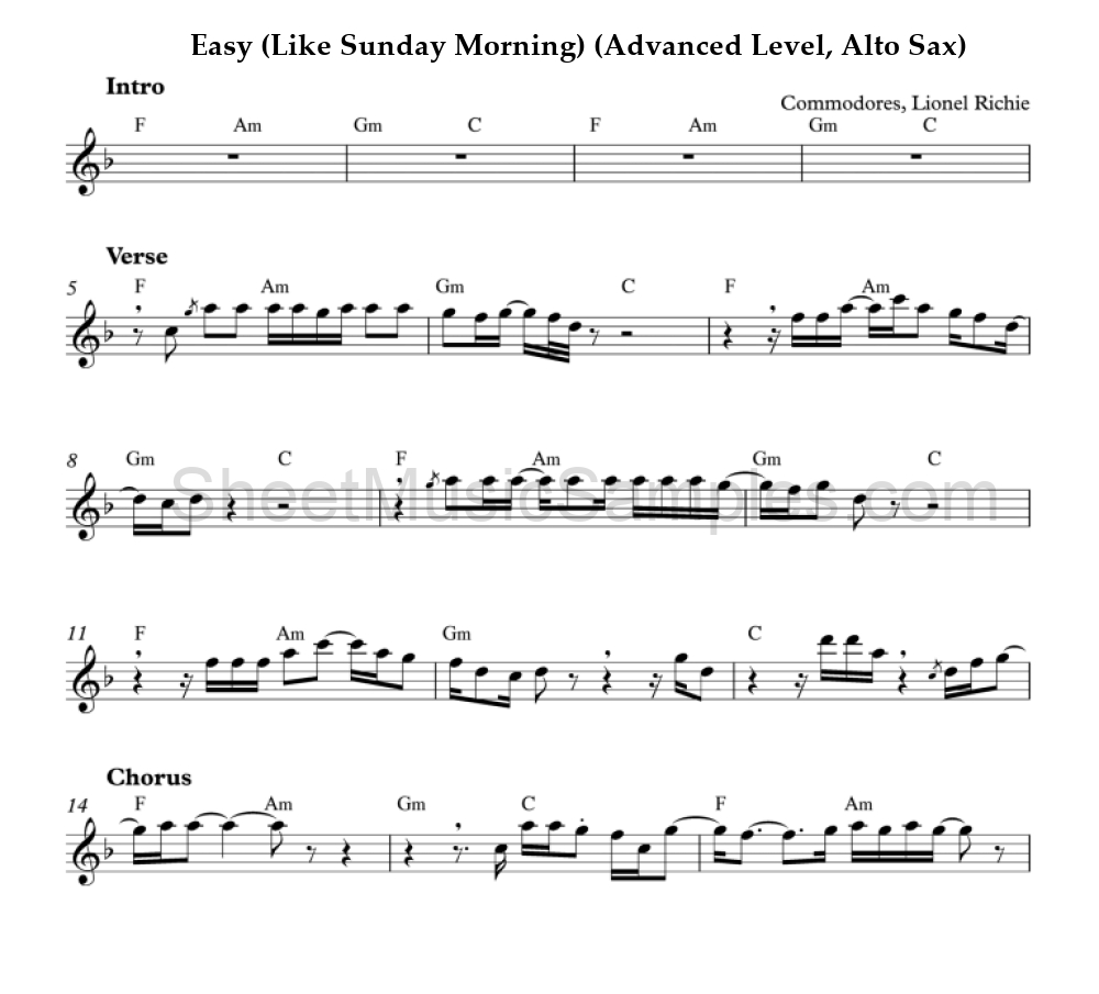 Easy (Like Sunday Morning) (Advanced Level, Alto Sax)