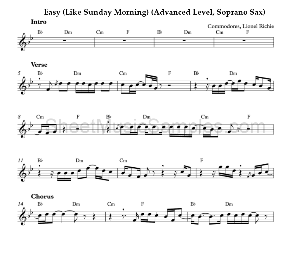 Easy (Like Sunday Morning) (Advanced Level, Soprano Sax)