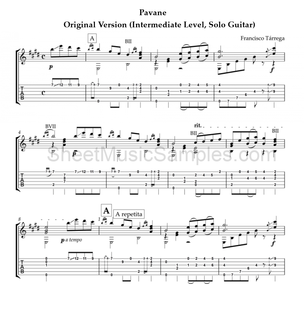 Pavane - Original Version (Intermediate Level, Solo Guitar)