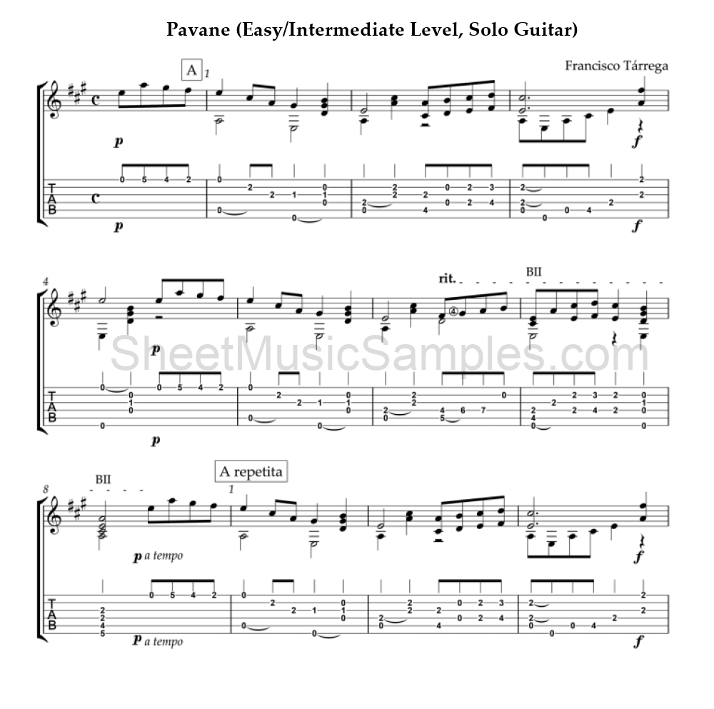 Pavane (Easy/Intermediate Level, Solo Guitar)