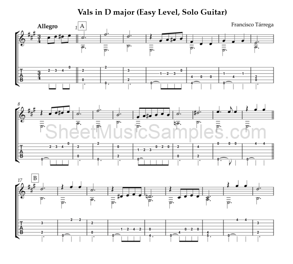 Vals in D major (Easy Level, Solo Guitar)