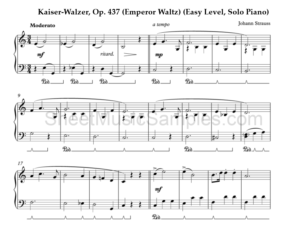 Kaiser-Walzer, Op. 437 (Emperor Waltz) (Easy Level, Solo Piano)