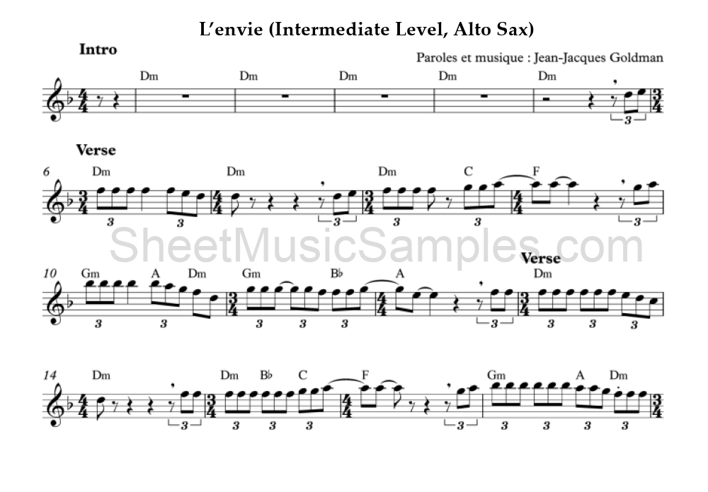 L’envie (Intermediate Level, Alto Sax)