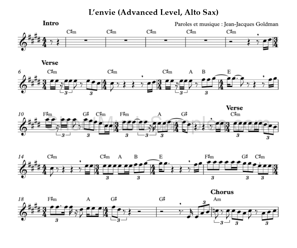 L’envie (Advanced Level, Alto Sax)