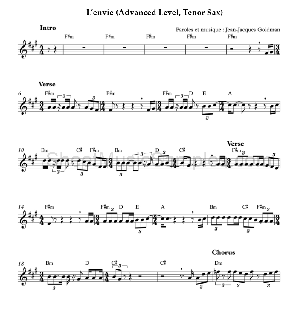 L’envie (Advanced Level, Tenor Sax)