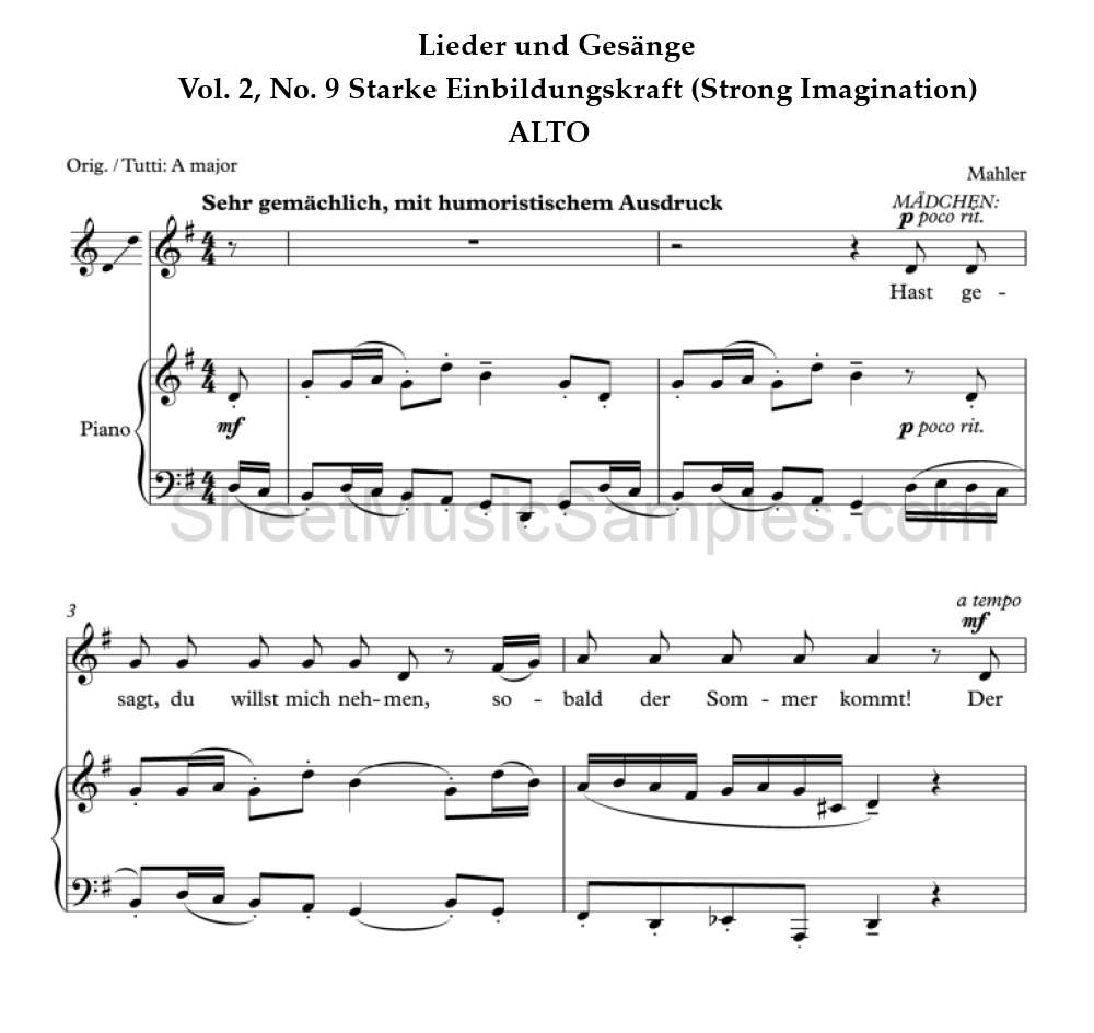 Lieder und Gesänge - Vol. 2, No. 9 Starke Einbildungskraft (Strong Imagination) - ALTO