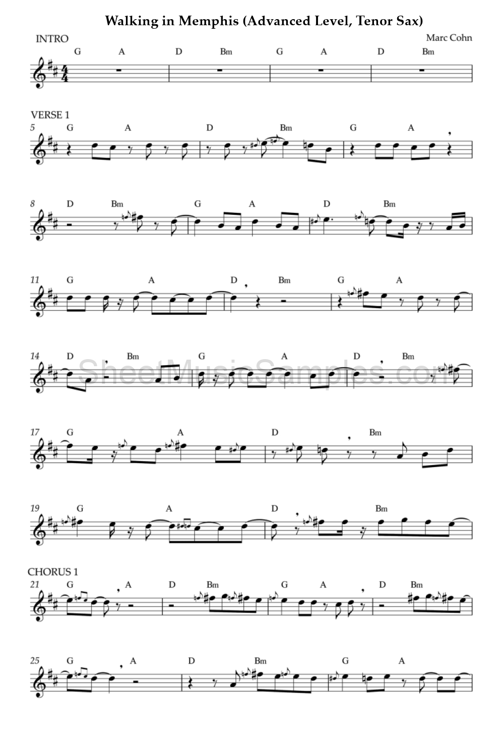 Walking in Memphis (Advanced Level, Tenor Sax)