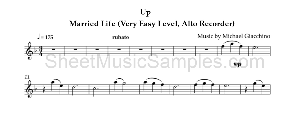 Up - Married Life (Very Easy Level, Alto Recorder)