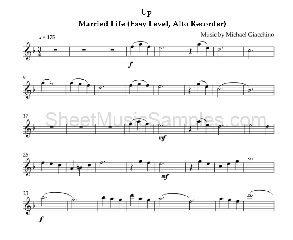 Up - Married Life (Easy Level, Alto Recorder)