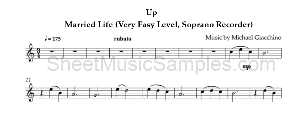 Up - Married Life (Very Easy Level, Soprano Recorder)