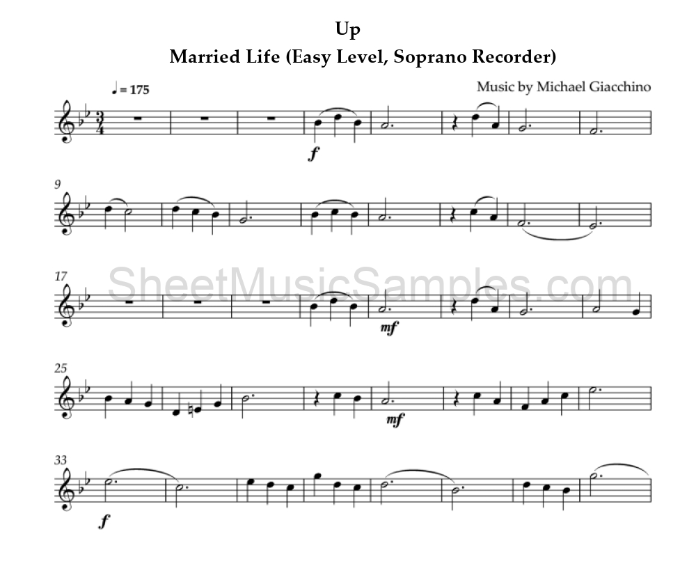 Up - Married Life (Easy Level, Soprano Recorder)