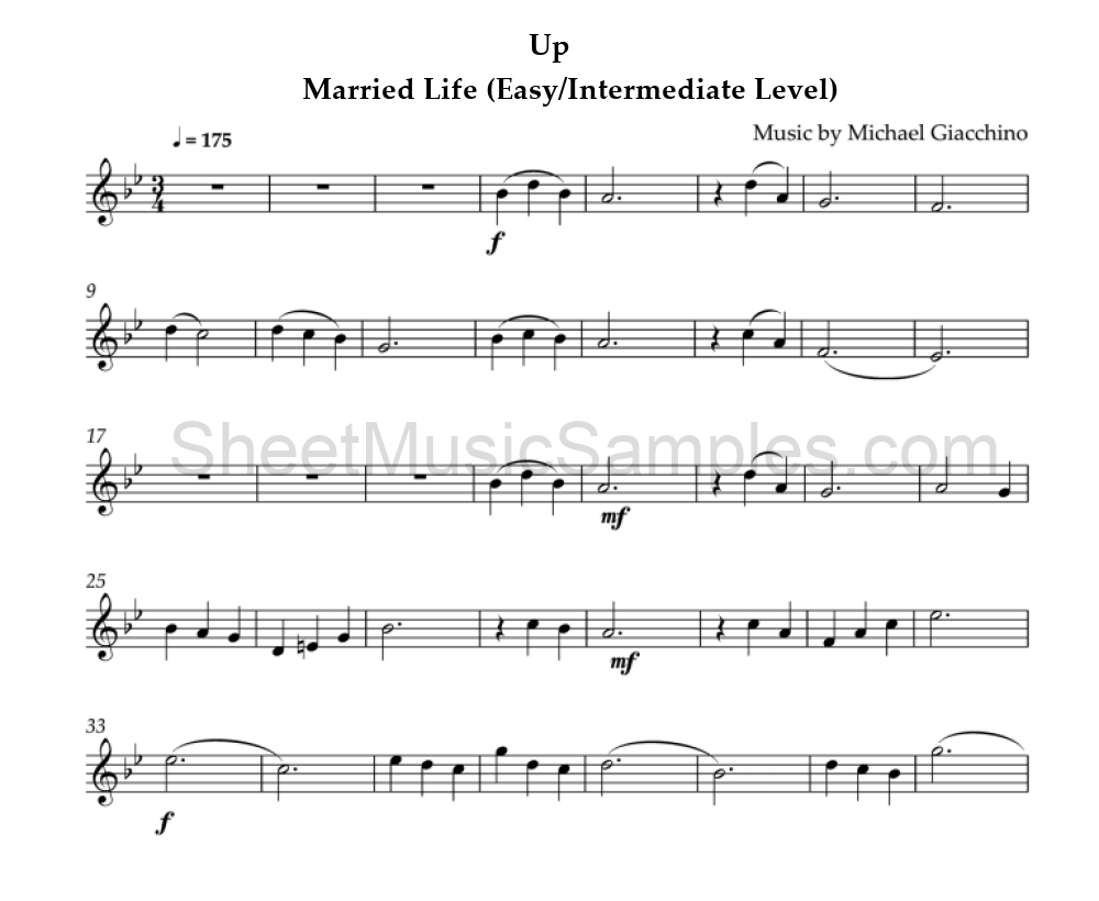 Up - Married Life (Easy/Intermediate Level)