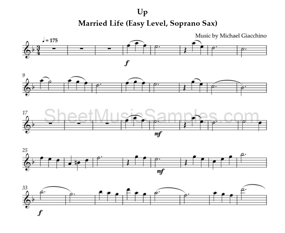 Up - Married Life (Easy Level, Soprano Sax)