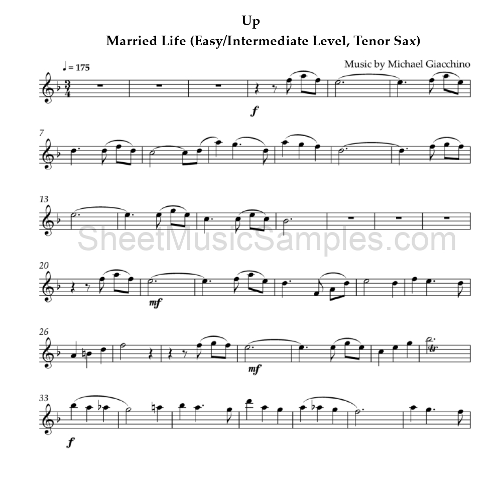 Up - Married Life (Easy/Intermediate Level, Tenor Sax)