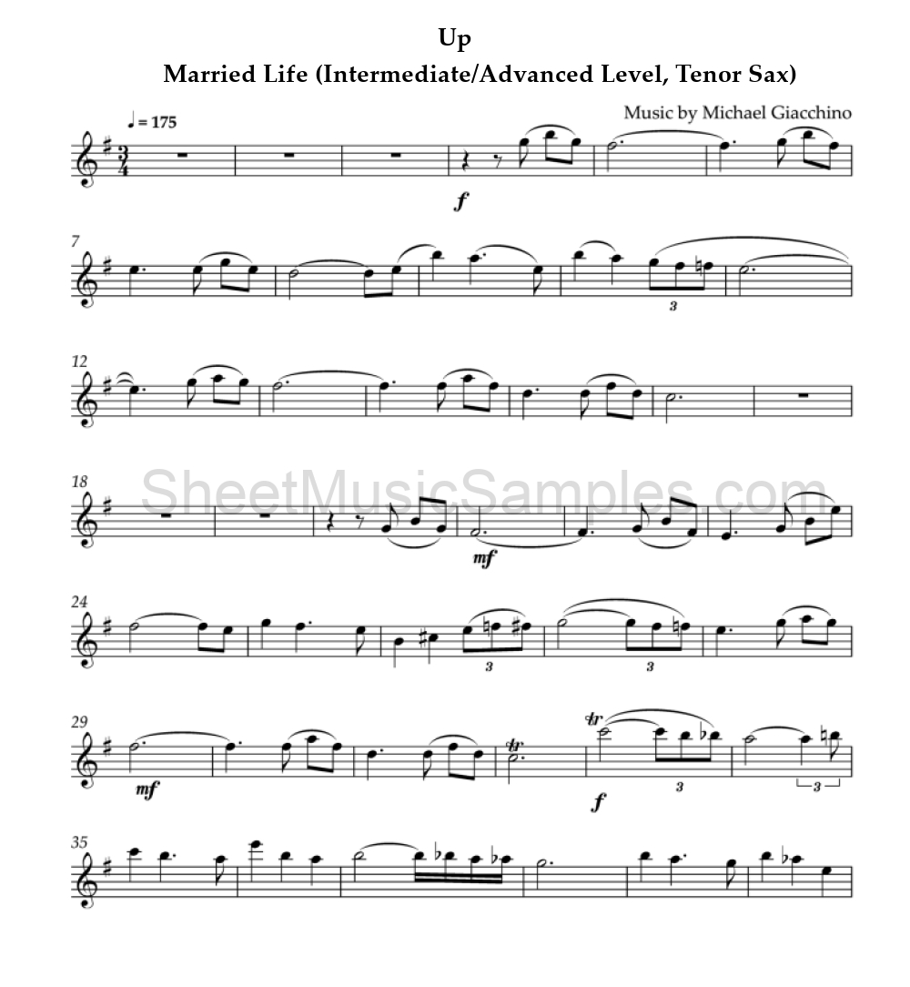 Up - Married Life (Intermediate/Advanced Level, Tenor Sax)