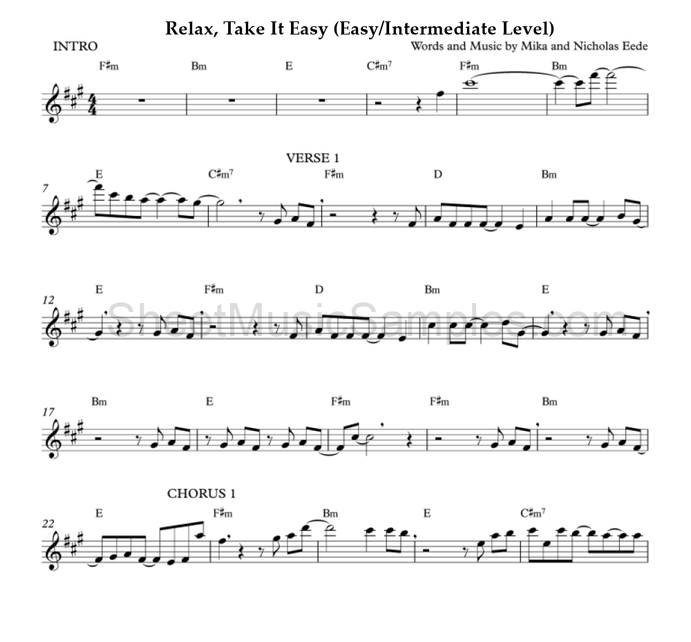 Relax, Take It Easy (Easy/Intermediate Level)