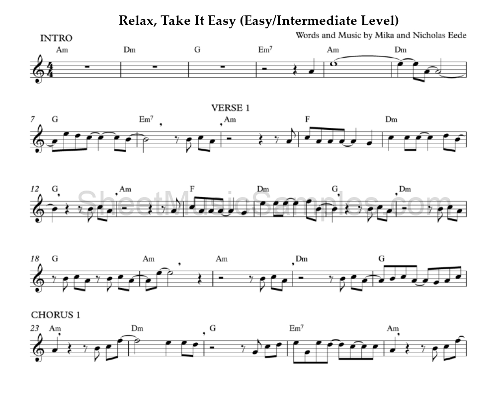 Relax, Take It Easy (Easy/Intermediate Level)