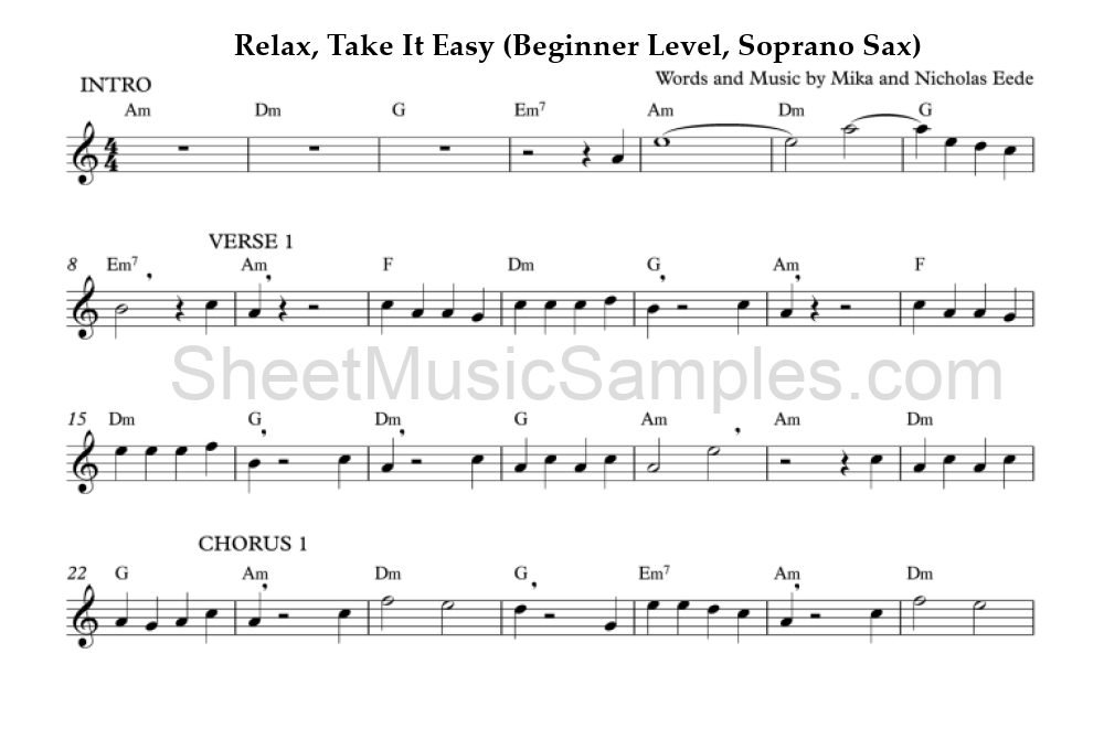 Relax, Take It Easy (Beginner Level, Soprano Sax)