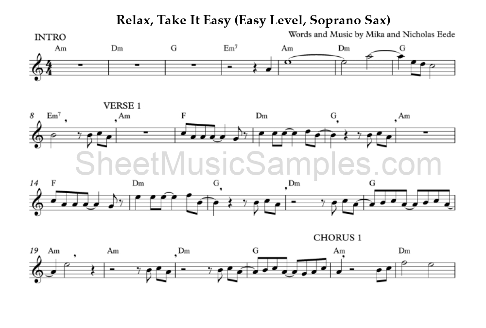 Relax, Take It Easy (Easy Level, Soprano Sax)