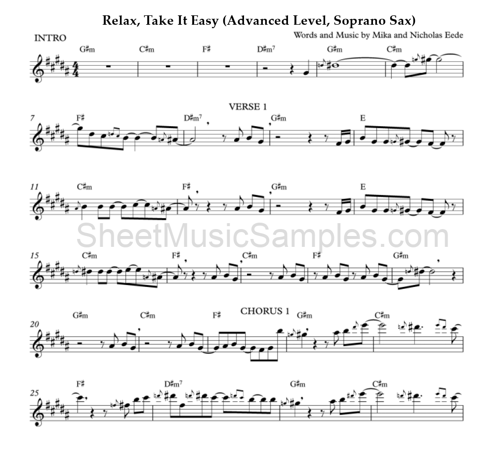 Relax, Take It Easy (Advanced Level, Soprano Sax)