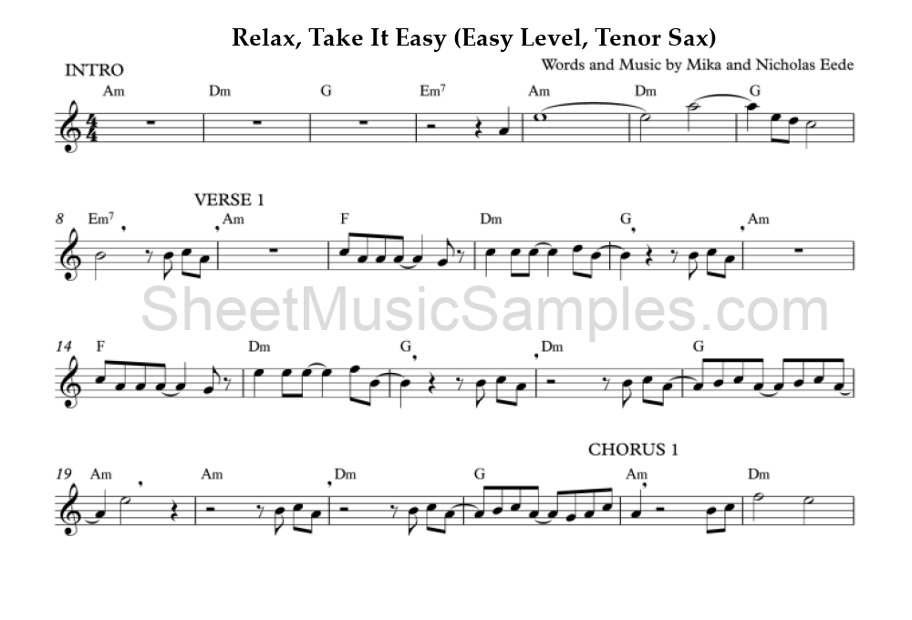 Relax, Take It Easy (Easy Level, Tenor Sax)