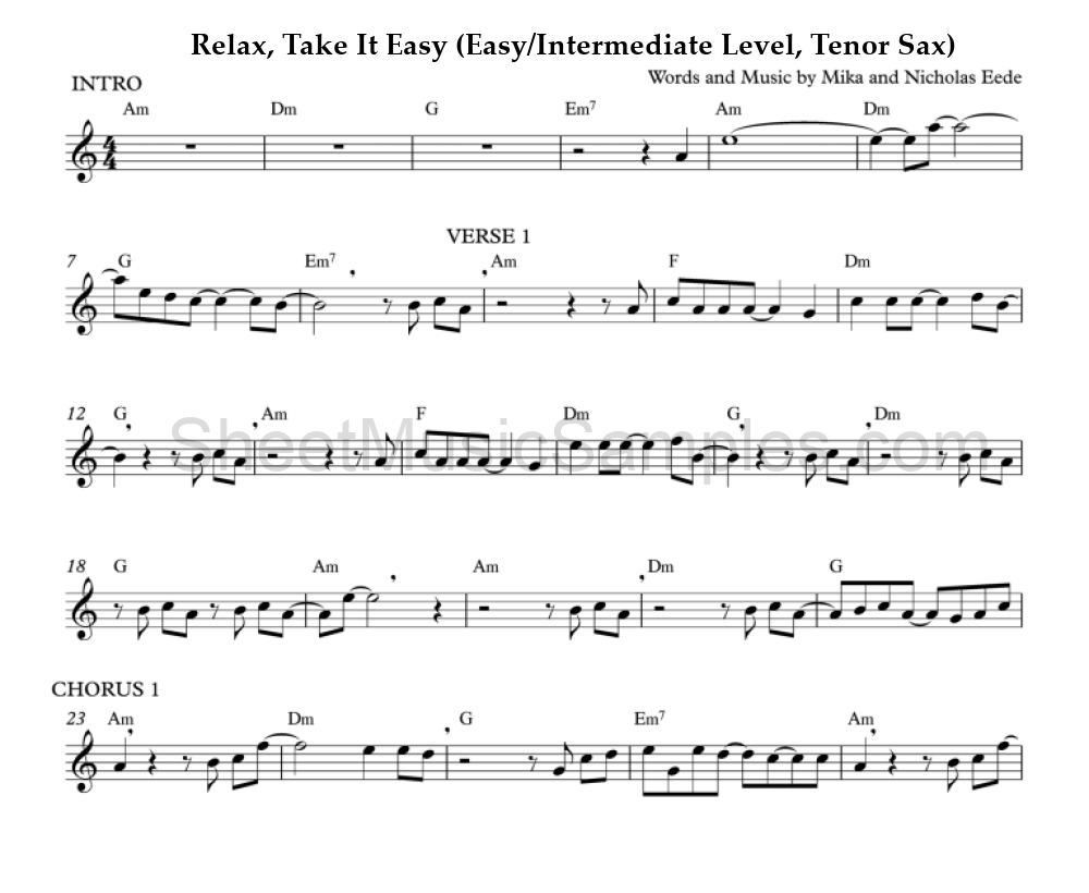 Relax, Take It Easy (Easy/Intermediate Level, Tenor Sax)