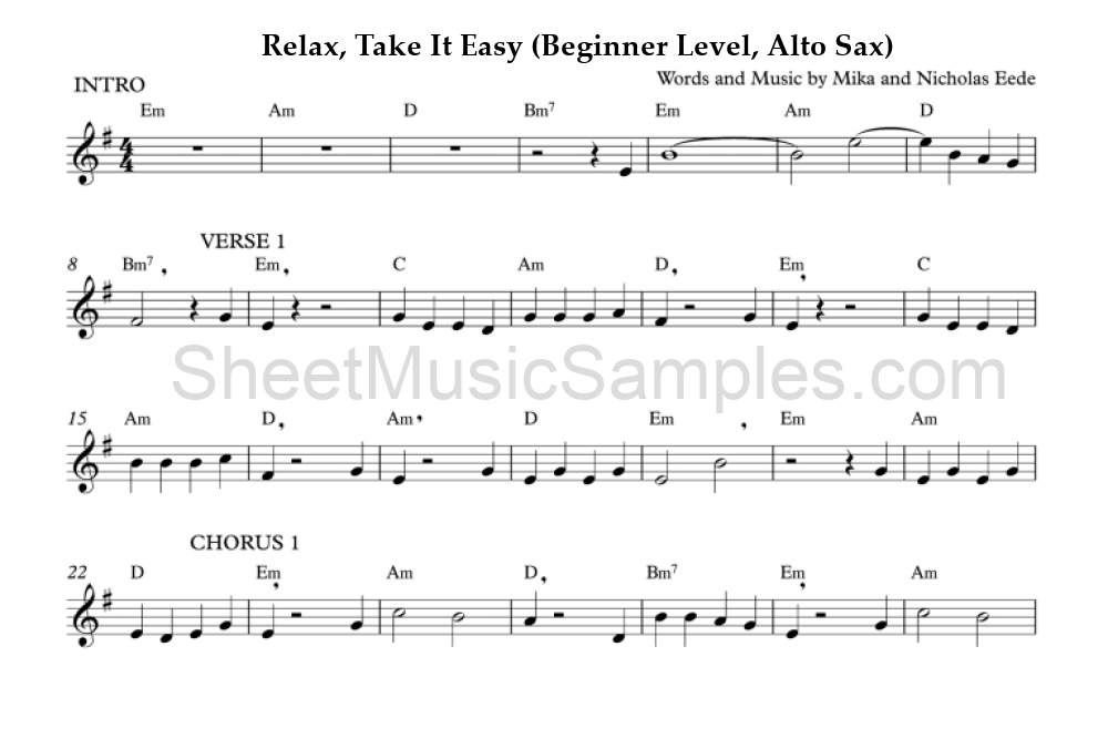 Relax, Take It Easy (Beginner Level, Alto Sax)