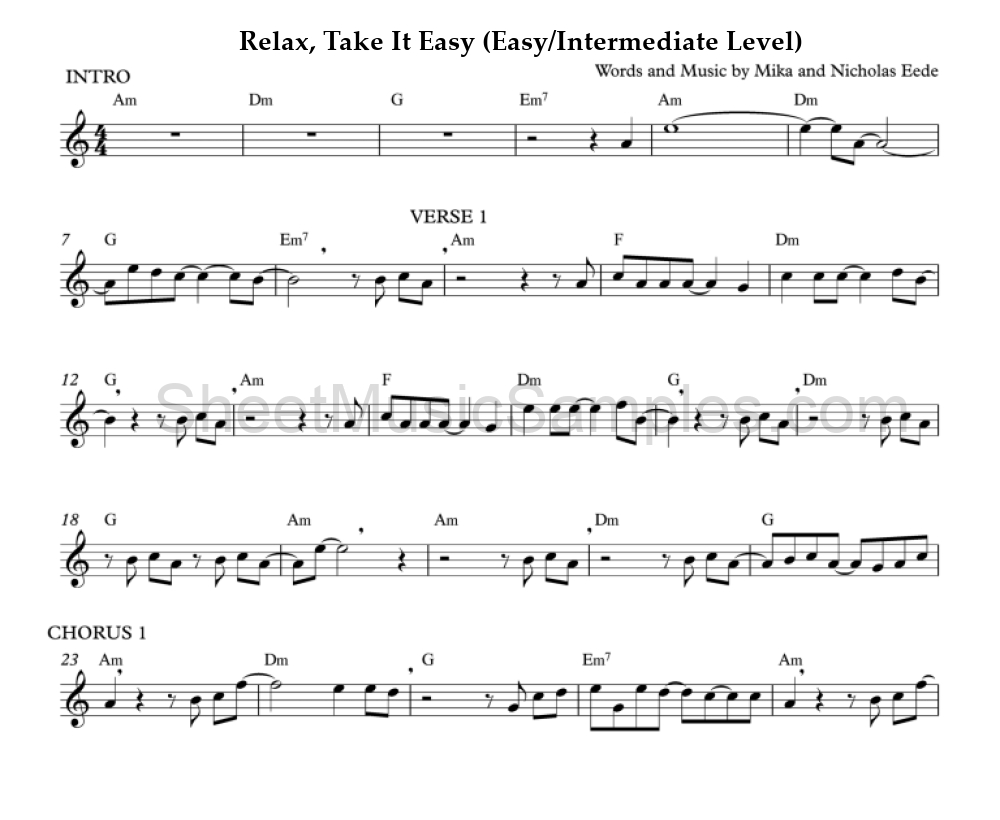 Relax, Take It Easy (Easy/Intermediate Level)