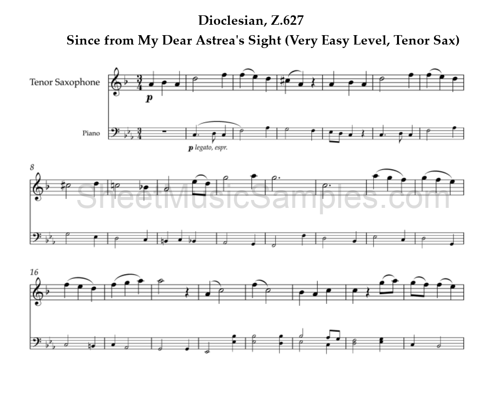 Dioclesian, Z.627 - Since from My Dear Astrea's Sight (Very Easy Level, Tenor Sax)