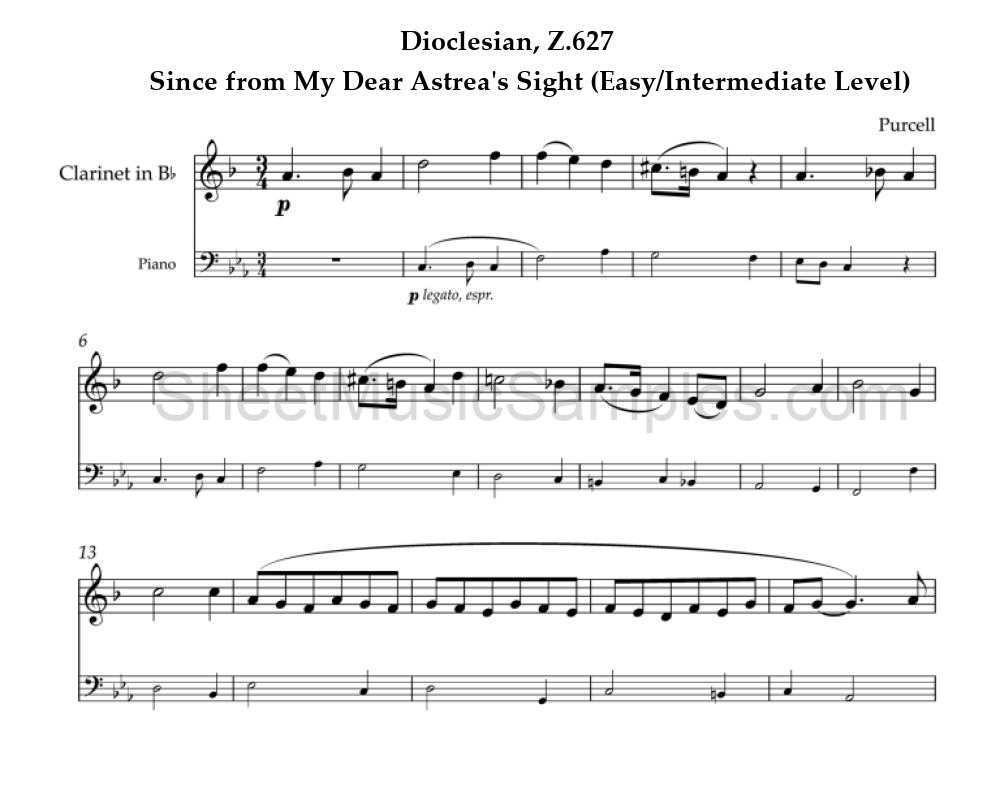 Dioclesian, Z.627 - Since from My Dear Astrea's Sight (Easy/Intermediate Level)