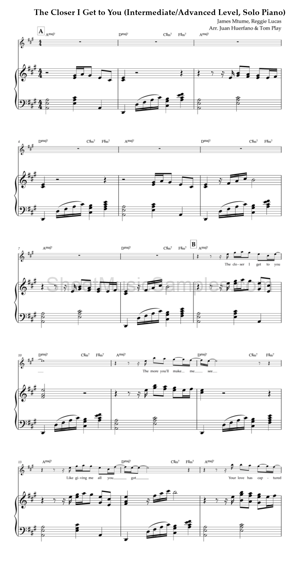 The Closer I Get to You (Intermediate/Advanced Level, Solo Piano)