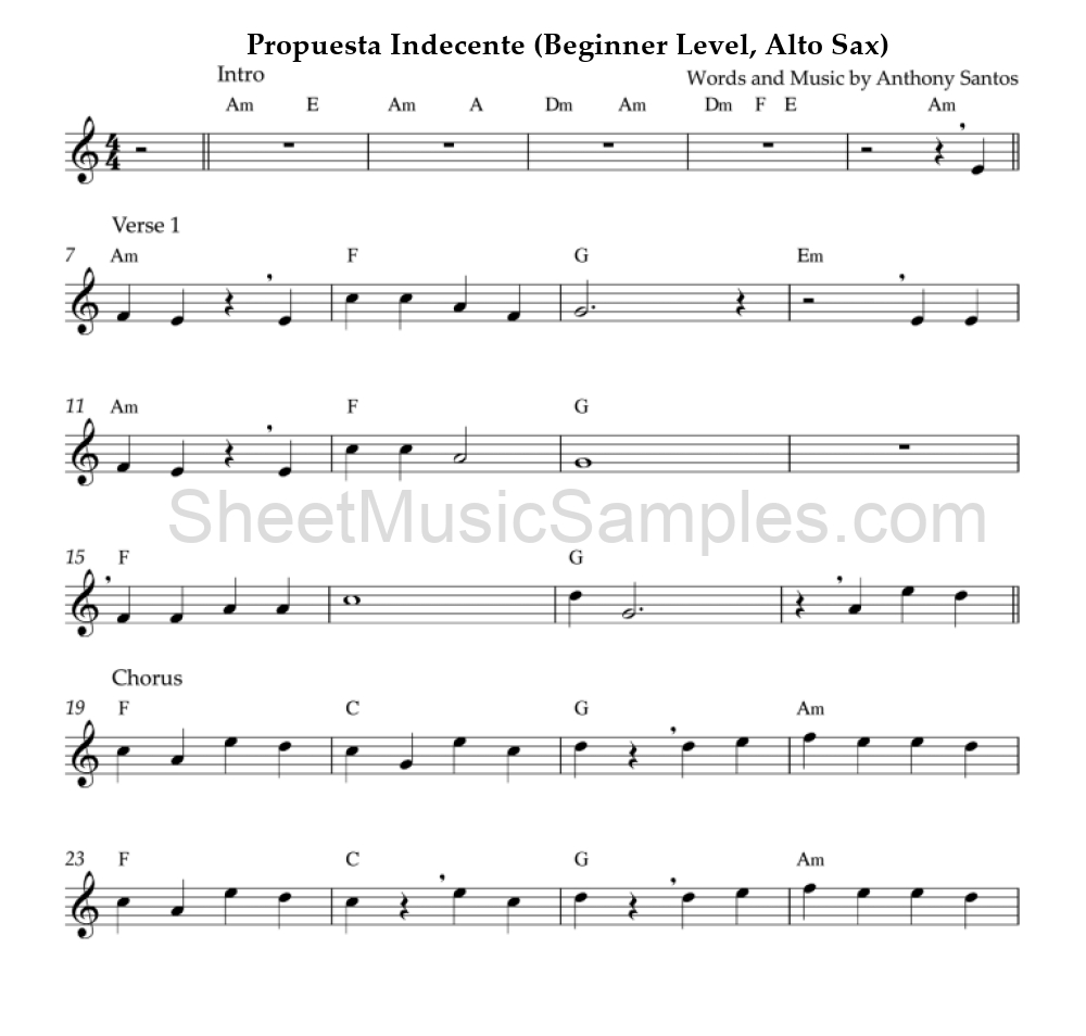 Propuesta Indecente (Beginner Level, Alto Sax)