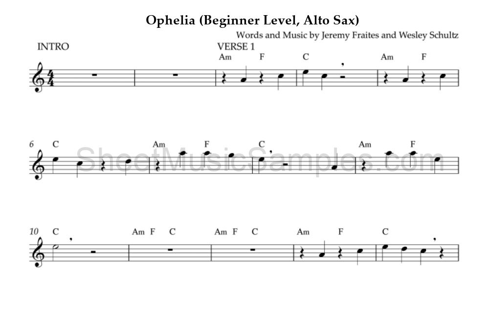 Ophelia (Beginner Level, Alto Sax)