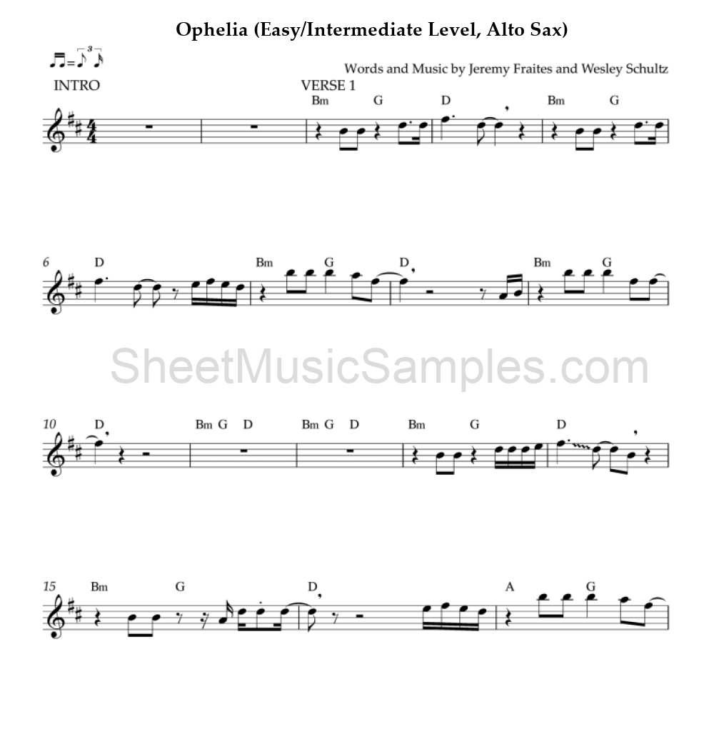 Ophelia (Easy/Intermediate Level, Alto Sax)