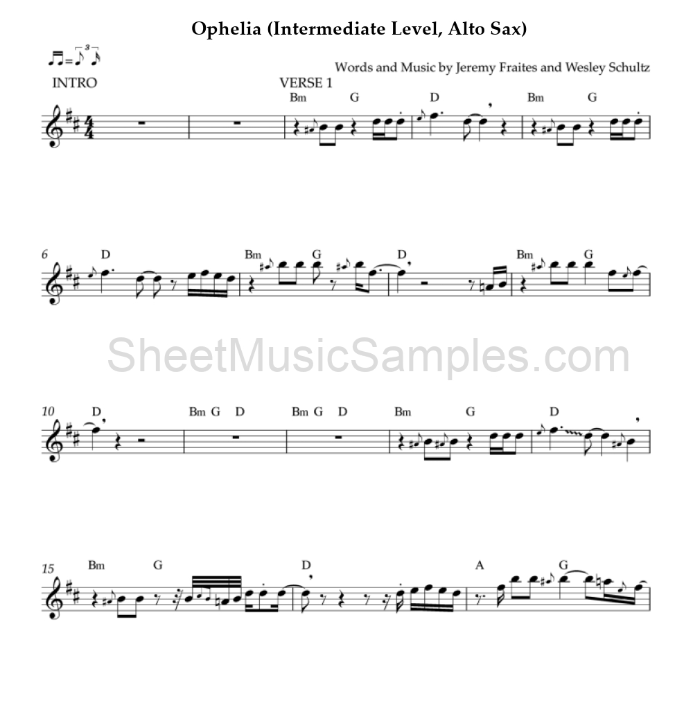 Ophelia (Intermediate Level, Alto Sax)