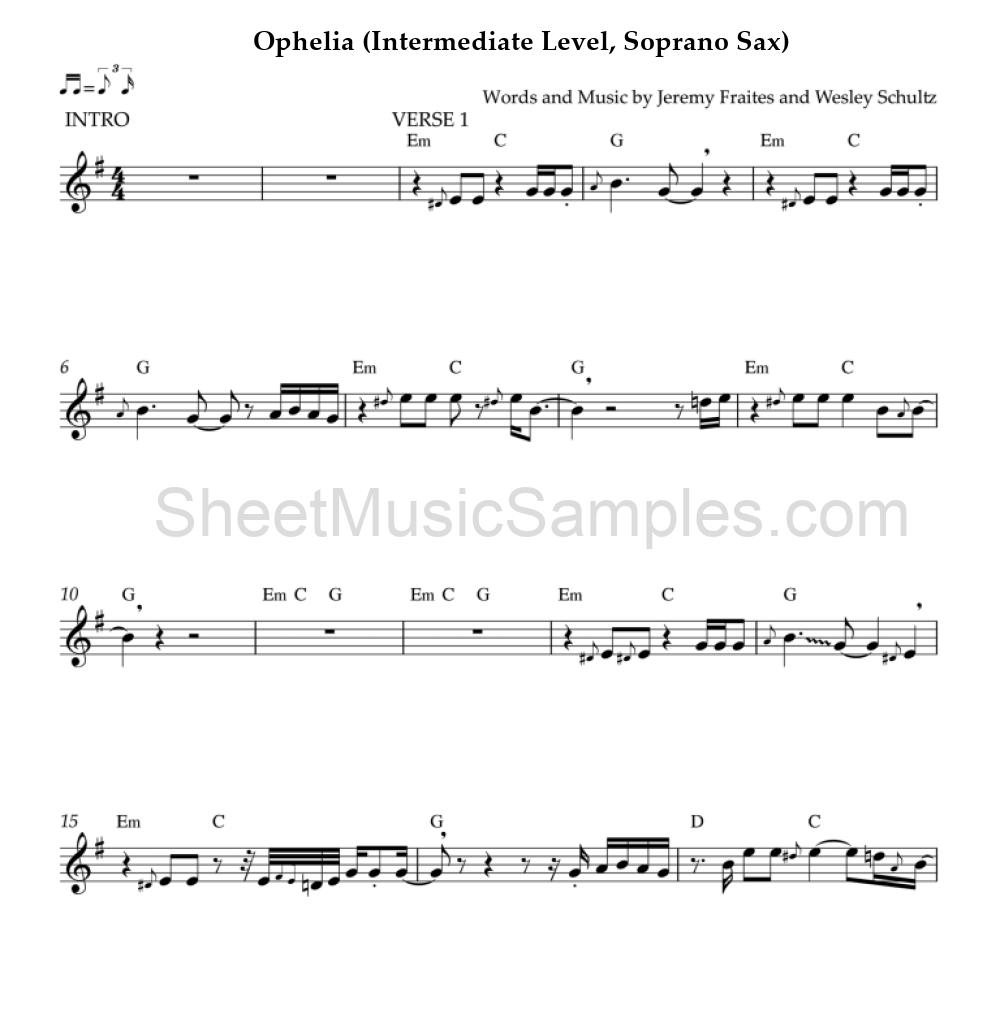 Ophelia (Intermediate Level, Soprano Sax)